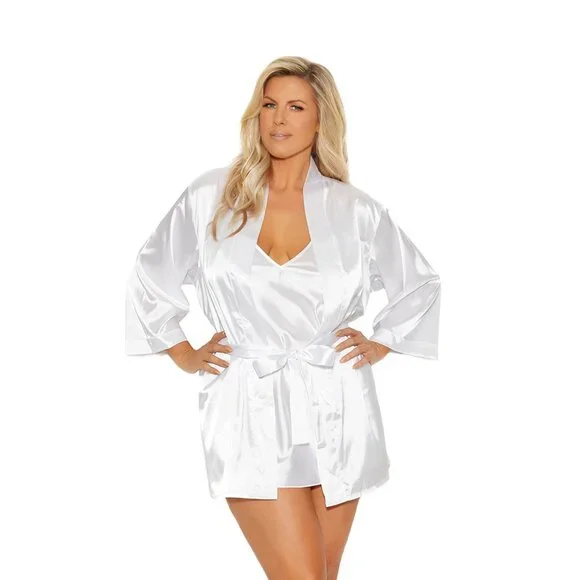 🆕 White Charmeuse Bridal Robe Plus Size Wedding Wrap - Picture 2 of 6